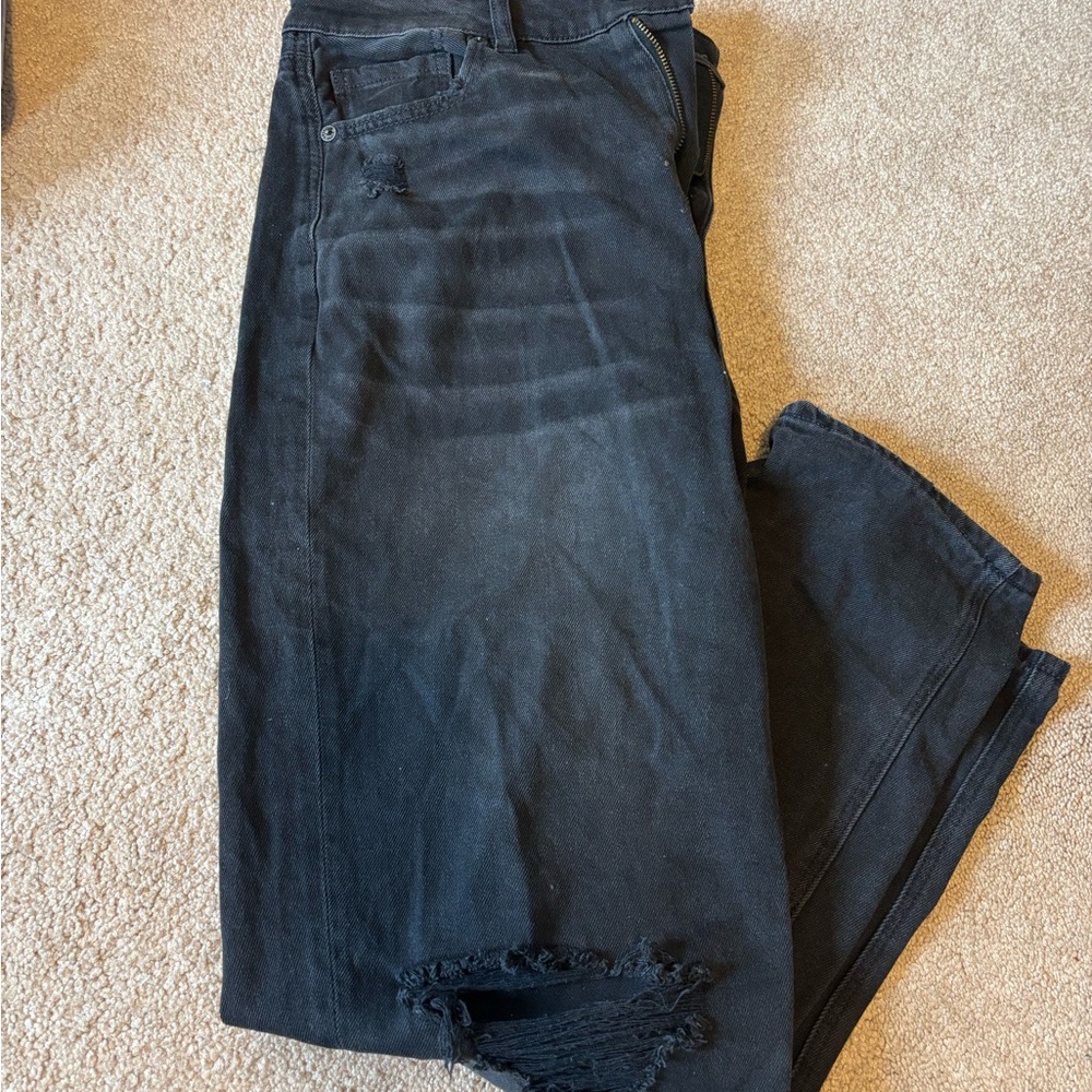 American Eagle Outfitters Distressed Black Straight Leg Jeans